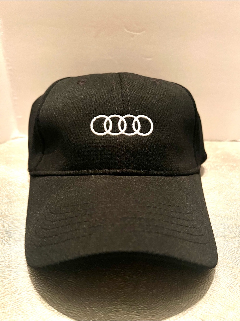 AUDI Distressed Baseball Cap Velcro Back Close Black w/ white logo Sport-Tex OS
